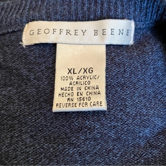 VTG Geoffrey Beene Sweater Mens XL Green Blue Stripe Square 90s Grandpa Preppy - Picture 5 of 5